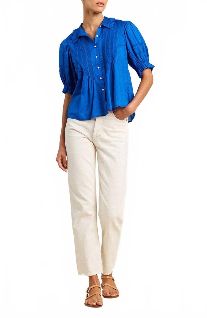 NEW TROVATA jess cotton blouse in cobalto
